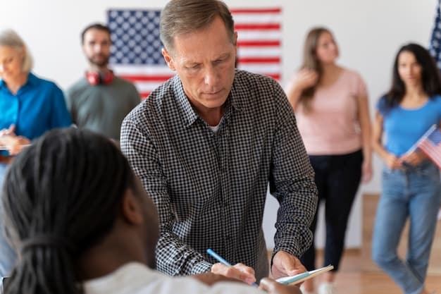 A leader in the US facilitating a team discussion, actively listening with a notepad in hand, while team members openly share their ideas and concerns in a brightly lit office setting. Show diverse professionals engaged in respectful dialogue, emphasizing the value of each team member's input.