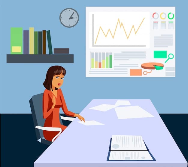 A person sitting at a desk covered with documents, charts, and graphs, deeply focused on analyzing data. The environment is organized and professional, reflecting the methodical approach of an analytical communicator.