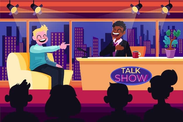 A cartoon-style image illustrating a speaker on a stage telling a joke, with the audience laughing hysterically. The setting should be vibrant and engaging, highlighting the positive impact of humor on audience engagement.