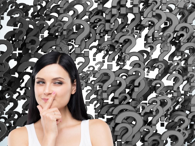A person looking thoughtfully at an Eisenhower Matrix, with a question mark hovering above their head. They are contemplating how to categorize a specific task, showing the decision-making process involved.
