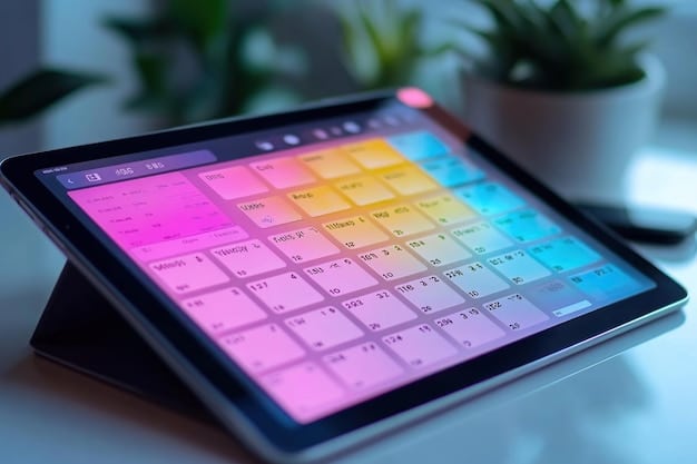 A digital calendar application on a laptop, displaying a time-blocked schedule with color-coded activities and clear time slots allocated for various tasks.
