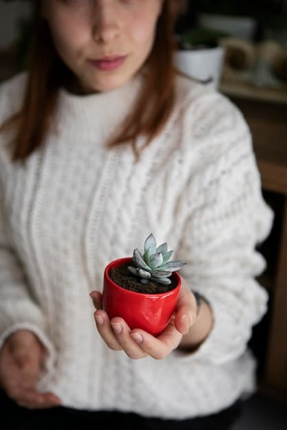 A close-up shot of hands gently holding a small potted plant, with blurred background representing a peaceful environment, symbolizing growth, tranquility, and connection with nature.