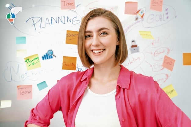 A person smiling and confidently crossing off tasks on a to-do list. The background is bright and organized, conveying a sense of accomplishment and control.