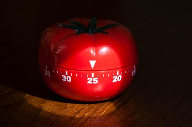 A close-up of a tomato-shaped timer on a desk, surrounded by sticky notes with tasks written on them, emphasizing the visual and tactile aspect of the Pomodoro Technique.
